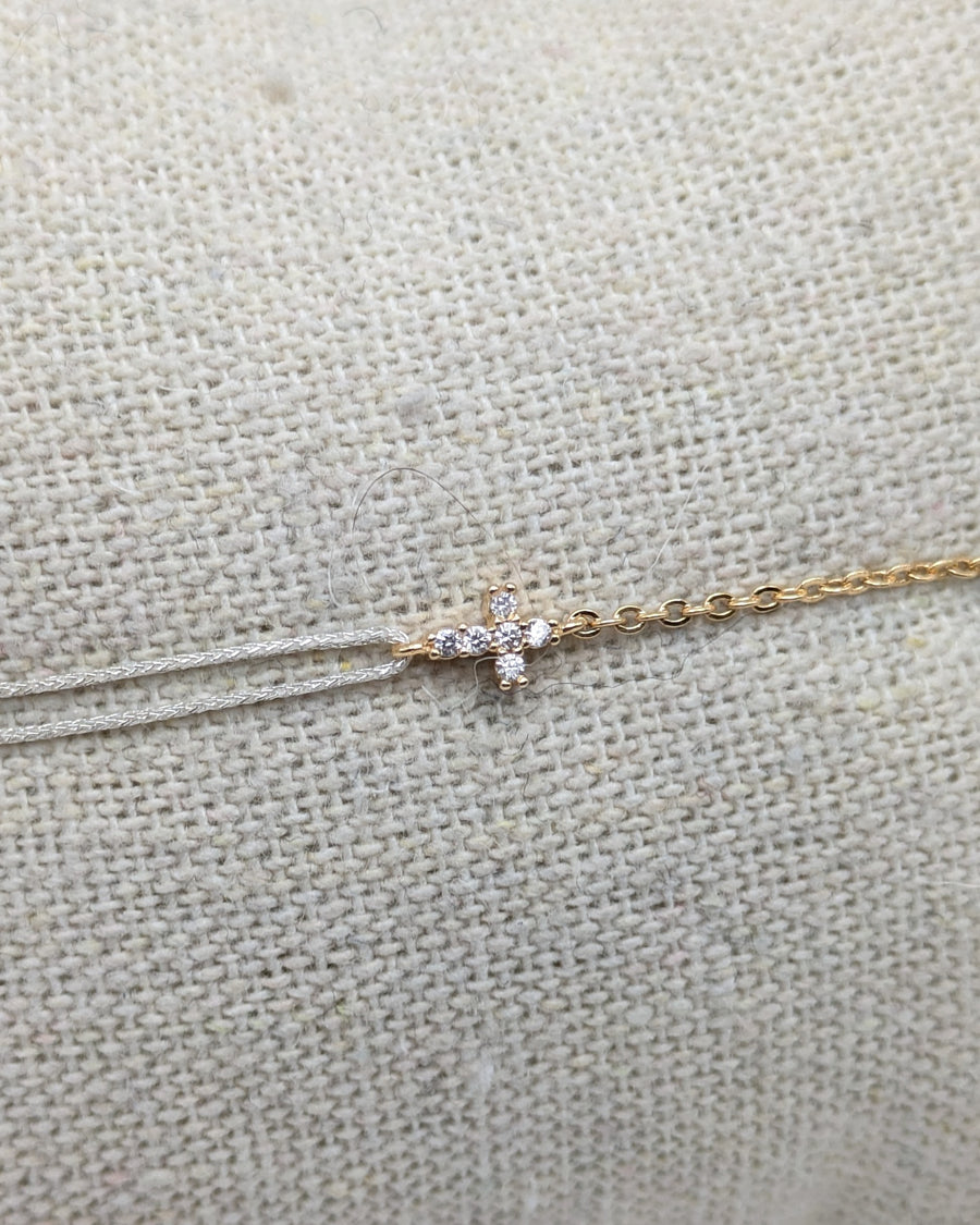 Bracelet petite croix mi chaîne mi cordon