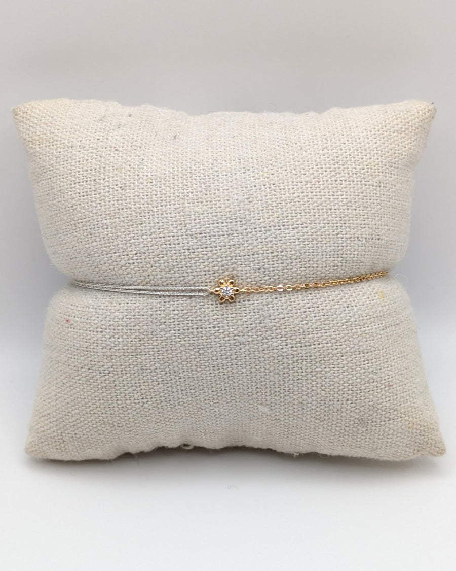 Bracelet petite fleur mi chaîne mi cordon